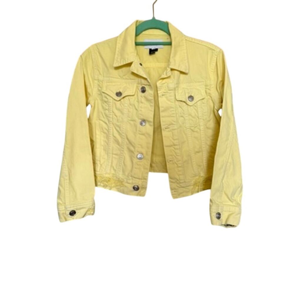 Current Elliott Pastel Yellow Cropped Denim Jacket Distressed Size 1 Small